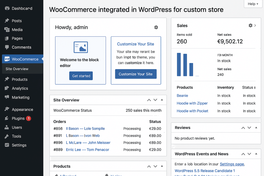 WooCommerce integrado en WordPress para tienda personalizada